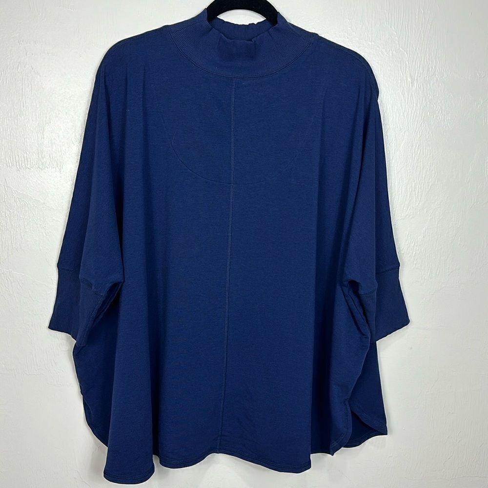 Zuda Cotton Blend 3/4 Dolman Sleeve Pullover Sweater In Dark Blue Size S